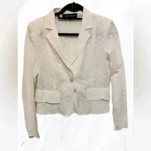 Nanette Lepore cream long  sleeve one button two pocket eyelet blazer 10